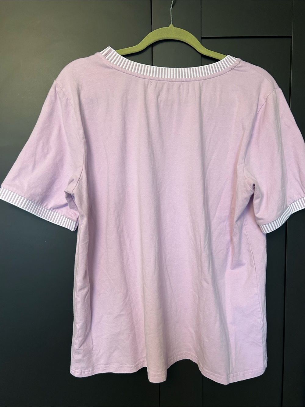 Merokeety Lavender Short Sleeve Crewneck Tee with Striped Trim - Picture 3 of 3